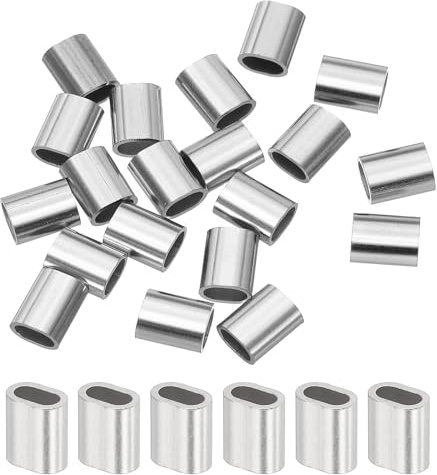 sourcing map 1/16(2mm) Wire Rope Stop Sleeve, 304 Stainless Steel Cable Wire Rope Crimping Loops Sleeve Ferrules for Cable Ferrule, Silver 20Pcs