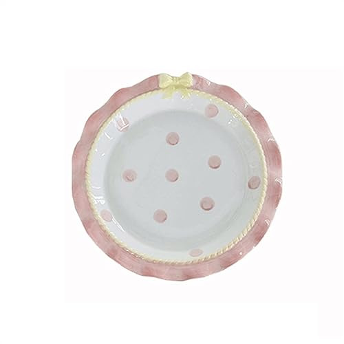 Plato Plato de cena de cerámica rosa de dibujos animados con arco Plato casero Plato de fruta Plato de avena Plato de yogur Plato hondo resistente a altas temperaturas Vajilla de cocina Plato de Postr
