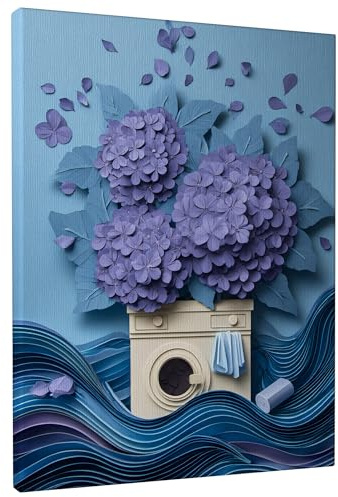Stampa artistica da parete con ortensia primaverile, tela floreale viola blu, decorazione per la casa, opera d'arte estetica astratta per soggiorno, camera da letto, bagno, ufficio, tela avvolta 40,6