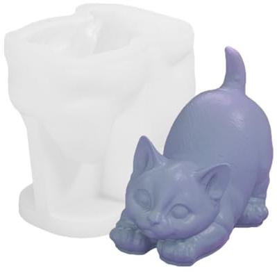 3D Cat Silicone Mould, Silicone Casting Molds, Stretching Cat Soap Molds Animal Candle Moulds Reusable, Squishy Making, DIY Mold for Epoxy Resin, Polymer, Clay, Plaster, Wax, Soap