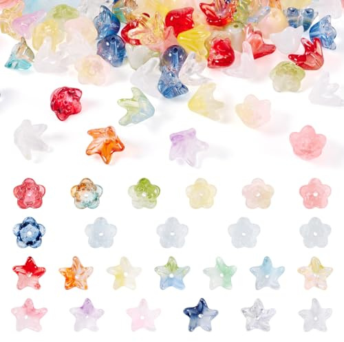 Cheriswelry 120PCS Transparent Tulip Flower Shape Glass Beads Gradient Blossom Lampwork Spacer Bead Cute Floral Charms for Jewelry Making Necklace DIY Crafts