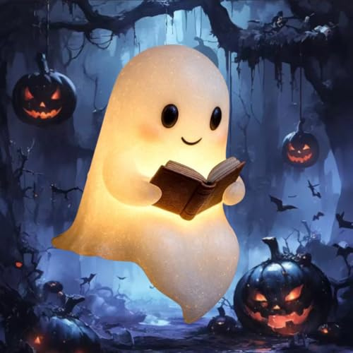 Dewppxi Niedliche Geister-Leselampe, Ghost Reading Book Lamp, Halloween-Geister-Leselampe, 3D-LED Ghost Statue Nachtlicht, Halloween-Dekoration für Leser und Buchliebhaber (15cm-1Stück)