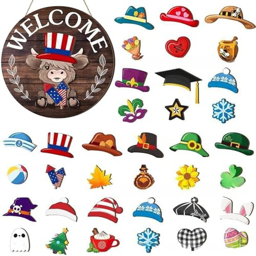 35Pcs Patriotisches austauschbares Highland-Kuh-Willkommensschild