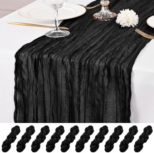 10 Stück Schwarz Tischläufer 55 x 300 cm Käsetisch Tischläufer rustikaler Gaze Tischläufer Romantische Lange Lange Stoffkäse Käse Tisch Läufer für Hochzeitsfeier Brautbabyparty
