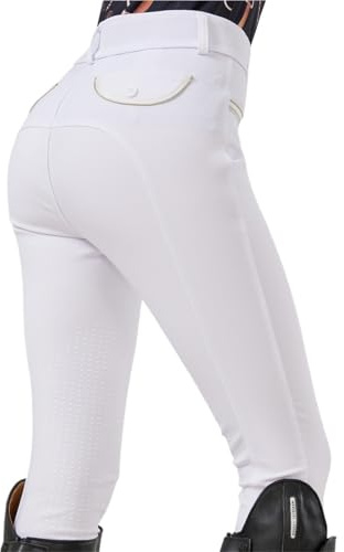 Pantalones ecuestres de Tejido Silicona, Pantalones equitación for Mujer, Blancos, elástico, Baja Resistencia al Desgaste para Exterior(S)