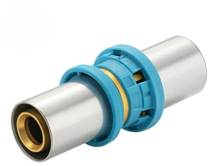 Erfu Manicotto diritto a crimpare multistrato - Certificato DVGW, Multi-Profili U/H/TH - Raccordo in ottone affidabile e durevole (26-x-20-mm)