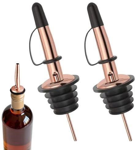 2Pcs Speed Pourers Oil Pourer Bottle Pourers for Spirits Stainless Steel Silicone Stopper Oil Pourer Spout Olive Oil Pourer Spirit Pourers Oil Bottle Pourers Bar Bartender Accessories (Rose Gold)