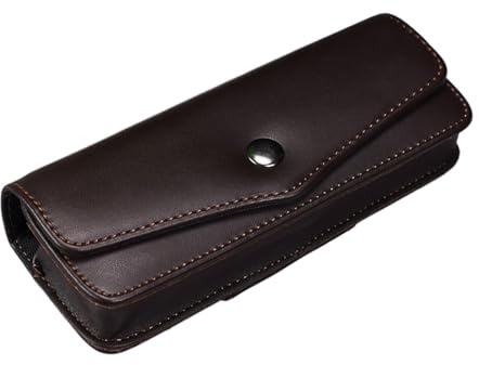 AMSLSIU Caja Retro de artesanía fina, caja de gafas colores con hebilla, almacenamiento avanzado presbicia PU, hebilla cinturón para gafas PU, Color café oscuro
