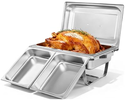 Chafing Dishes for Buffet 1 Pack, 9L Roll Top Designed Rectangle Chafing Dish Buffet Set [1 Full & 2 Half Size Pans] Food Warmers for Parties, Birthday, Holiday Parties, Church Events (Silver 1)