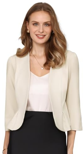 Hobemty Femme Blazer Taille Courte Col Claudine Ouvert Devant Peplum | Doublure Partielle Tissu Extensible Confort Bureau Réunion Printemps