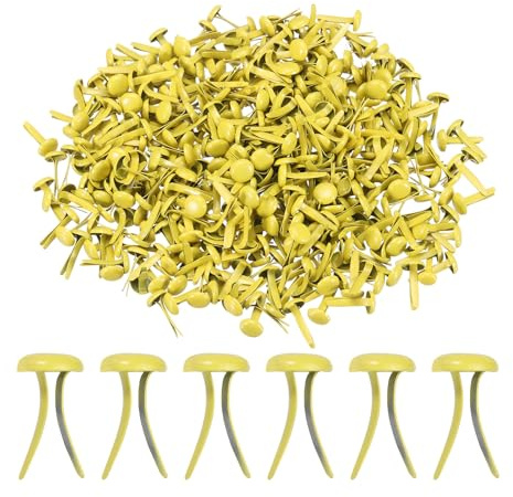 PATIKIL 1000 PCS Fermagli In Ottone Per Carta Perni Divisibili Mini Brads Metallici Pastello Fermagli A Testa Tonda Placcati Per Materiali Per Artigianato, Giallo, 8 x 15 mm