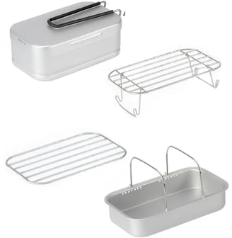 Lawnoval Lot de 2 boîtes à déjeuner de camping portables en aluminium avec cuiseur vapeur et gril, léger, pique-nique et cuisine en plein air, noir, lot de 2, argenté