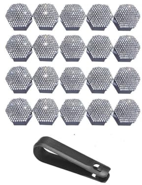 Gettimore Radmutter-Abdeckungen, mit Strasssteinen, 17 mm, Weiß, 20 Stück