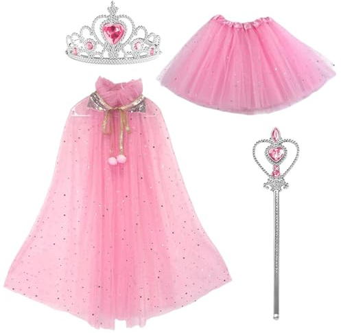 ZXTGBQ Princesse Déguisement pour Enfant, Baguette Magique, Couronne, Cape De Princesse, Jupe Tutu, VêTements De Princesse Pour Filles, pour Cosplay Mariage Carnaval Fête d'anniversaire