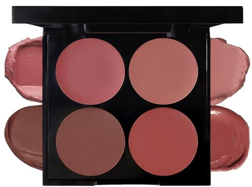 Radiella 4 Farben Matte Blush Palette Hellbraun, Cream Quads Blush für Frauen, Langanhaltendes RougeBlush, Natürliches Finish Gesichtskosmetik Wangenrouge, Tierversuchsfrei, 7g Gewicht