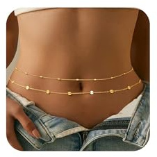 Chaîne de ventre dorée, Ceinture de Corps Femme Ajustable, Chaîne de Taille en Or pour Femmes, Bijoux de plage pour femme, pour la Plage et Tenues d'été (C)
