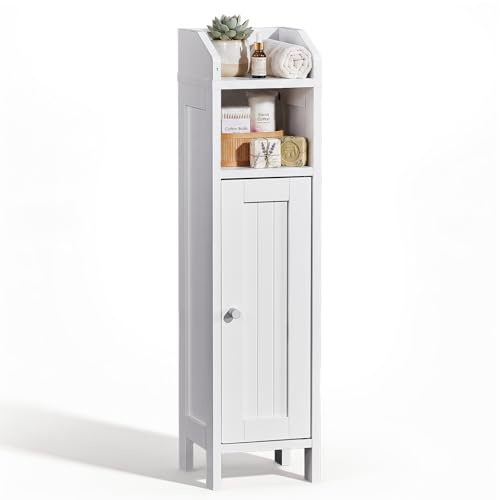 LEADZM Badezimmerschrank, Badschrank，schmales Badregal, | Toilettenschrank,verstellbare Ablagen, platzsparend, 20 x 20 x 80 cm (Weiß)