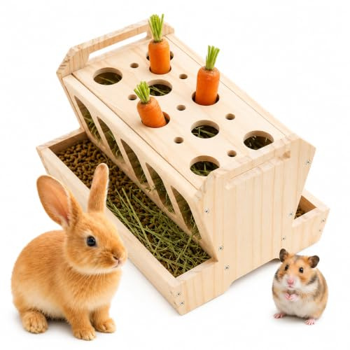 ZHITENG Distributeur Foin en Bois Grande Capacité pour Lapins, (30×22×18CM)