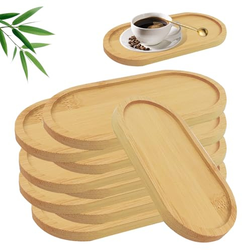 AXVRAV 10 Stück Bambus Tablett Oval, Kleines Holztablett ca. 20 x 10 cm, Serviertablett Holz Natürliches Bambustablett Set für Kaffee Tee Kuchen Snacks Frühstück Untersetzer & Bad Zubehör