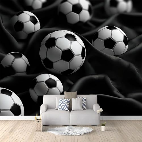 Fotomurales Abstracto Fútbol Deportes Fotografía 350 x 256 cm, Papel Pintado de Fotografía Moderno Mural de Pared para Salón Habitación Infantil Dormitorio Pósteres Motivos Negro