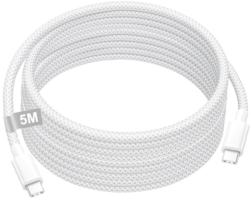 Largo Cable USB C Carga Rapida 5M, Cable Tipo C a Tipo C 60W para iPhone | Trenzado de Nailon iPhone Charger Cable para iPhone 17/16/15, Galaxy S25/S24/S23/S22/S21, MacBook, Pad, Air, Google Pixel