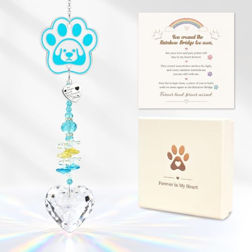 Pet Memorial Suncatcher, Dog Memorial Gifts for Loss of Dog Pet Sympathy | Loss of Dog Sympathy Gift, Dog Remembrance Gift, Pet Loss Gifts with Pet Memorial Keepsake, Rhinestone Spacer