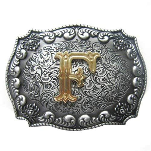 Western-Buckle 3D-Buchstabe F mit echt Goldauflage, Gürtelschnalle