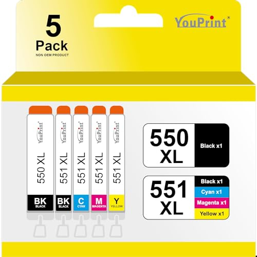 YouPrint PGI-550 CLI-551XXL Druckerpatronen Kompatibel für Canon 550 551 Patronen Multipack für Canon Pixma P7250, iP8750, iX6850, MG5450, MG5650, MG6350, MG6650, MG7100, MX725, MX925 5er Pack