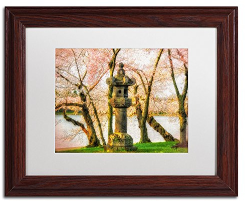 Trademark Fine Art Japanese Stone Lantern Artwork by Lois Bryan, 11 by 14-Inch, White Matte with Wood Frame