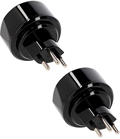 2er Set LED Universum Reiseadapter für Schutzkontakt-/Euro-Stecker (Typ F) auf Schweiz Liechtenstein Steckdose (Typ J) - schwarz | Reisestecker Steckdosenadapter 1508642