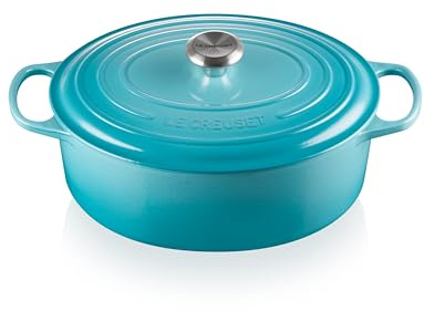 Le Creuset Signature gjutjärnspanna med lock, Ø 31 cm, oval, lämplig för alla typer av spisar och induktion, volym: 6,3 l, 5,705 kg, karibisk
