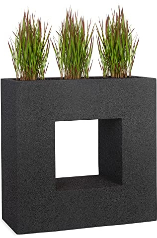 Pflanzwerk® Pot de Fleur Fibre de Verre Vista Jardinière Granit Anthracite 66x66x28cm XXL *Résistant au Gel* *Protection UV* *Qualité européenne*