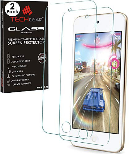 TECHGEAR [2 Piezas VIDRIO Compatible Con iPod Touch 6 & iPod Touch 5 - Auténtica Protector de Pantalla Vidro Templado para Apple iPod Touch 6 e iPod Touch 5