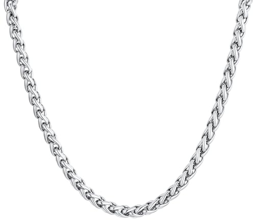U7 Cadena Hombre Acero Inoxidable Collares Cadenas Trigo Espiga Cadena Plata Hombre e Mujer Ancho 6mm Longtitud 56 cm con Caja de Regalo