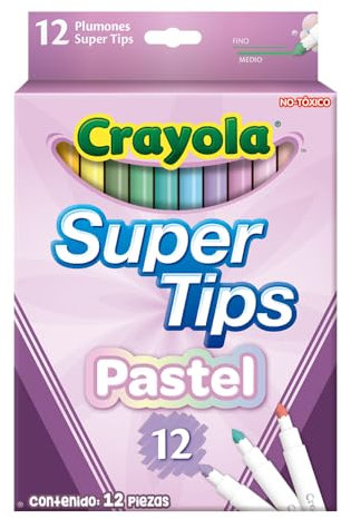 Crayola - Super Tips, abwaschbare Marker mittlere Spitze, 12er-Pack, für Schule und Freizeit, für kreatives Lettering, Handschrift, Kalligraphie, Pastellfarben, 58-7515