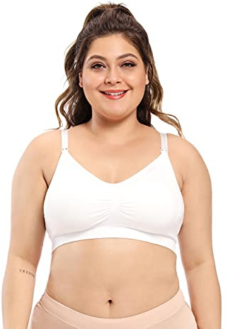 COLOMI Sömlös amnings-BH för moderskap trådlös amning sömnbralette för graviditet, Vitt, XXL