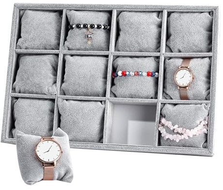 PH PandaHall Uhrenbox Mit 12 Fächern, Uhrenablagen Organizer Samt Armband Schaukasten Uhren Display Halter Verstellbares Kissen Für Aufbewahrung Von Armband Uhren Schmuck, 35x24x5cm