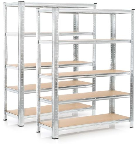 WilTec Set 2 estanterías de Carga Pesada zincada 180x120x40cm enchufable Acero 875kg 5 baldas Taller