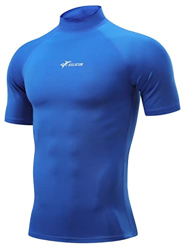 Sillitor Rash Vest Mens Short Sleeve Sun Protection Swimming Shirts for Men Compression Base Layer Mens Rash Guard for Surf Diving Wetsuit Cycling,Quick Dry High Wicking Breathable Blue M