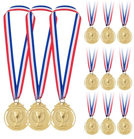 XPJBKC 12 Stück Medaillen, Medaille mit Gravur Trophäen Muster, Goldmedaille für Kinder Medaillen Kindergeburtstag Metall Gewinner Medaillen Fussball Medallien für Sport Wettkämpfe Partys (Gold)