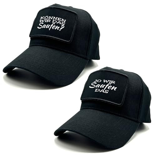 2er Set Baseball Caps mit Spruch auf Patch | Können wir das saufen? Jo wir saufen das | Farbwahl | Unisex Baseball Mützen | hochwertiger Druck | OneSize durch verstellbaren Klipp-Verschluss