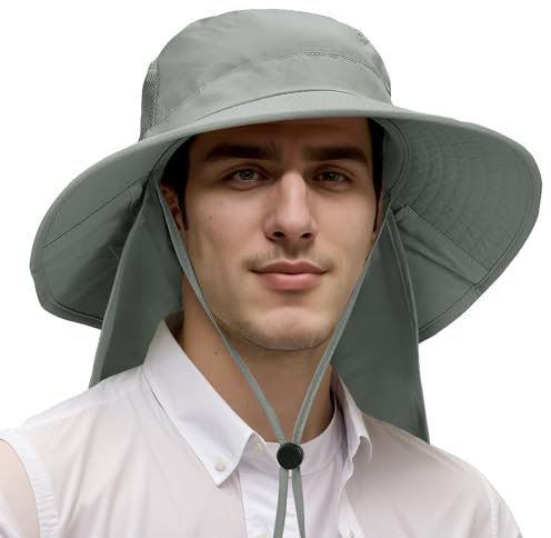 Kato Tirrinia Faltbarer Anglerhut Fischerhut mit Nackenschutz Herren Damen UV Schutz Hut, Safari Hut Gipfelfreund Sonnenhut Wanderhut Gärtenhut Tropenhut Sommerhut Outdoor Hüte Groß Herren Damen, Grau