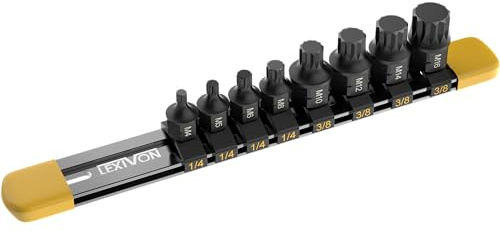 LEXIVON Spline Socket Set, Super Short 12-Point XZN, Triple Square Multi-Tooth Bit Set - 8-Piece (M4-M16), Dual Drive, Premium S2 Steel, Aluminium Storage Rail (LX-145S)