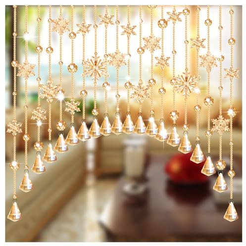 JTWWDM Rideau De Porte De Perles De Ficelle Arquée, Flocons De Neige Suspendus Givre Rideaux De Perles De Cristal Acrylique, Décoration De Rideau De Séparation De Perles De Pièce,d'or,45