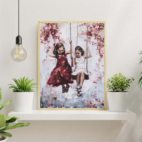 Malen Nach Zahlen Erwachsene Schöne Schaukel,DIY Blume Paint by Numbers mit Pinseln und Acrylfarbe,Handgemalt Ölgemälde Leinwand Kit für Home Décor Mit Rahmen(55x70cm)