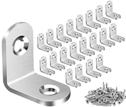 ZiYuya 20pcs Staffa angolare a L, Staffe Angolari con giunto ad angolo retto, Squadrette Angolari Per Legno Di 90°staffa di supporto Fissaggio angolare per Mobili, Scaffali, Sedie In Legno 20mm x 20mm