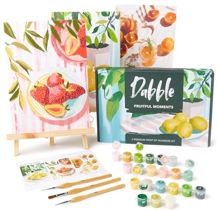 Dabble Paint by Numbers Kits – Set of 3 Paint by Numbers for Adults Beginners with Canvas Frame, Painting Kits for Adults, Flowers Designs