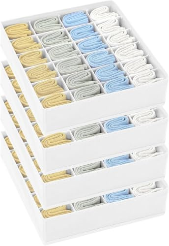 Homsorout Unterwäsche Socken Organizer - 4er Set Schrank Schubladen-Organizer Kleidung, 96 Fächer (4x24), Ordnungssystem Kleiderschrank, Aufbewahrungsbox für Kommode, Krawatten, Weiß