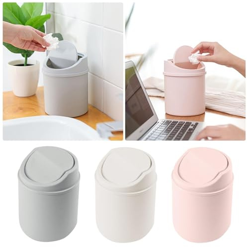 3 Pack Table Rubbish Bin with Lid, Small Mini Rubbish Bin, Table Waste Bin, Small Waste Paper Bin for Desk, Cute Rubbishs Bin for Family, Living Room, Bedroom (Mehrfarbig)