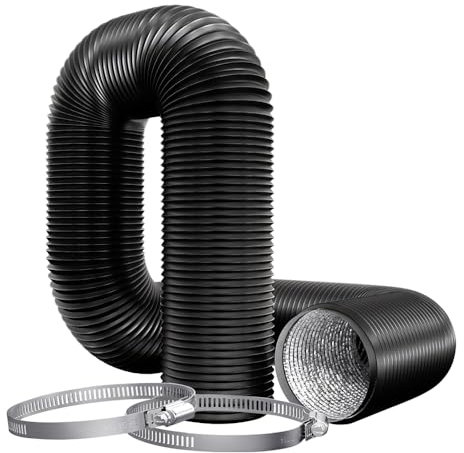4 Inch (100mm) Flexible Aluminum PVC Ventilation Ducting Hose - 10m Black Air Duct Pipe for Extractor Fan, Hydroponics, Grow Tents, Dryer Vents